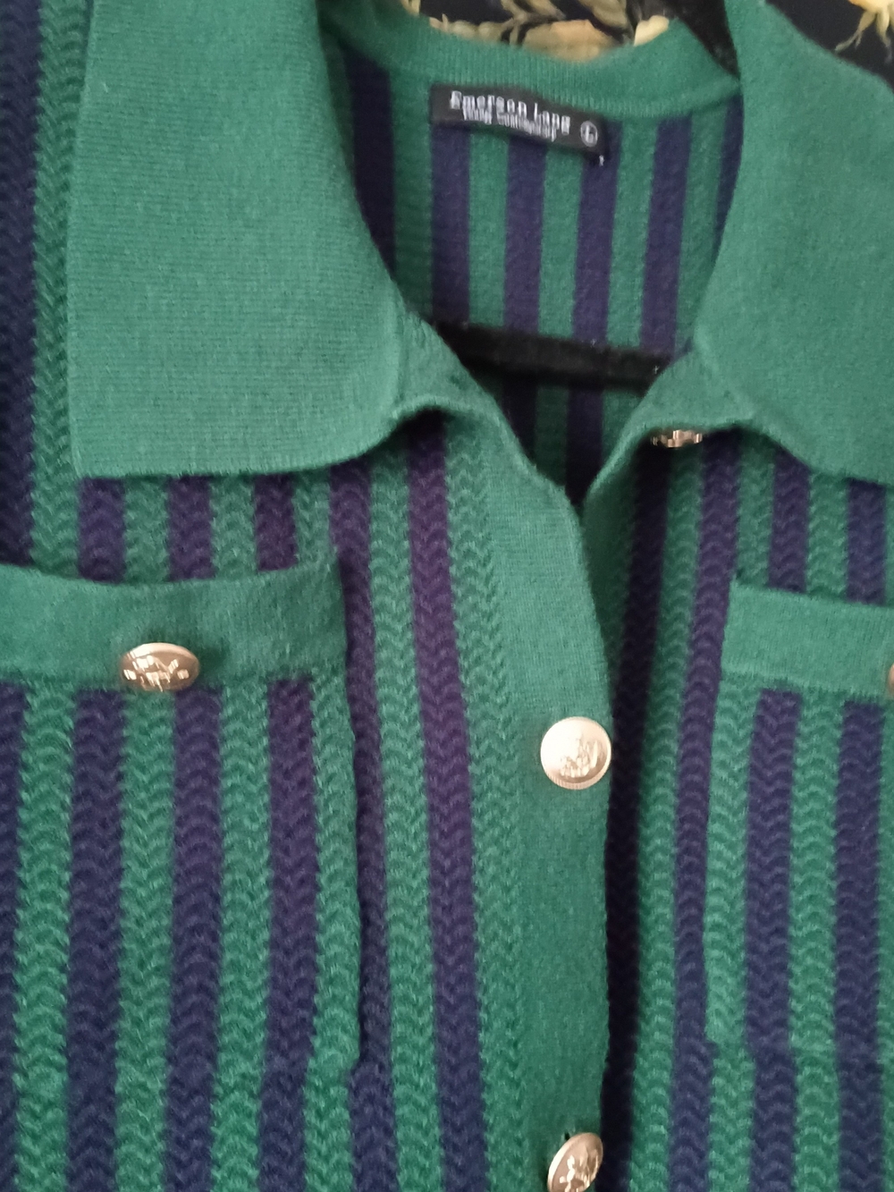 Emerson Lang Green & Navy Striped Button-Front Sweater Jacket - Picture 7 of 9